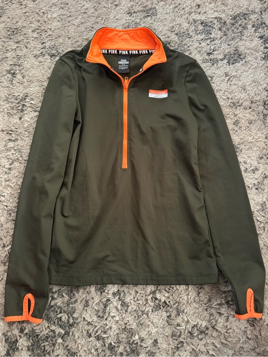 Victoria's Secret Tops - Victoria's Secret PINK Olive Green Pullover with Bright Orange Accent